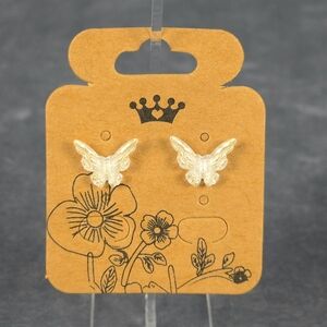 White & Gold Butterfly Stud Earring Stainless Steel Post Butterfly/Silicone Back